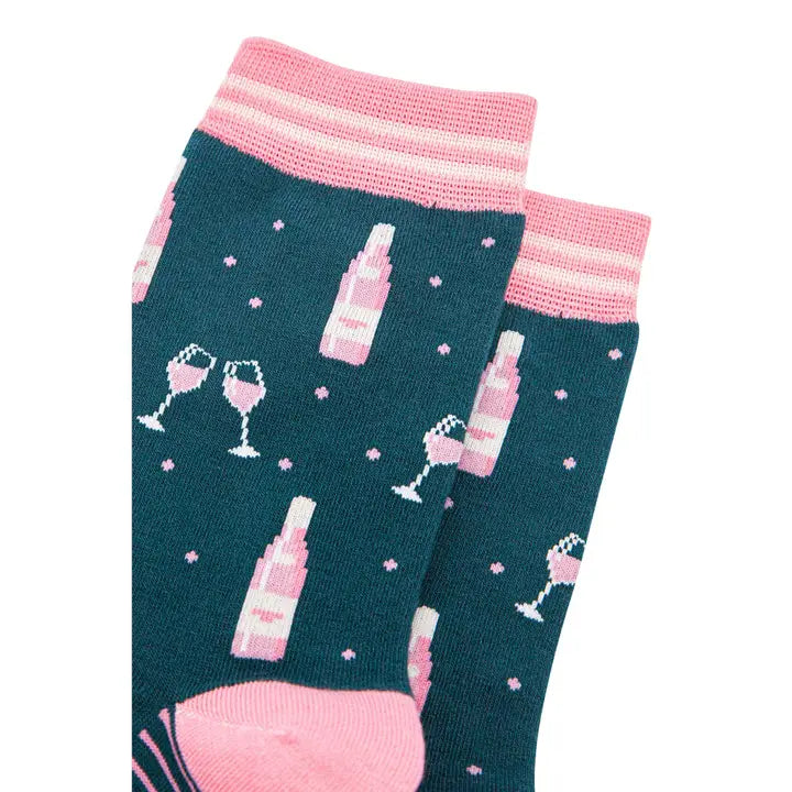 CALZINI IN BAMBÙ Verde Foresta e rosa chiaro, design vino rosé 4580WINEFG