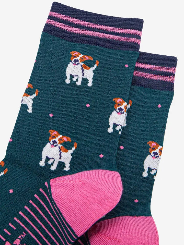 CALZINI IN BAMBÙ Verde e blu navy Jack Russell Terrier 4535JRUSSFG