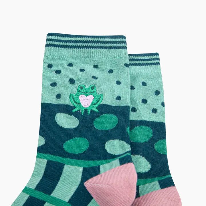 CALZINI IN Cotone Pettinato Ricamato con motivo a rana Verde Menta 4419FROGGR
