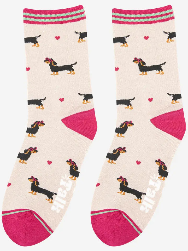 CALZINI IN BAMBÙ Crema e Fucsia Bassotto 4462SDOGCR