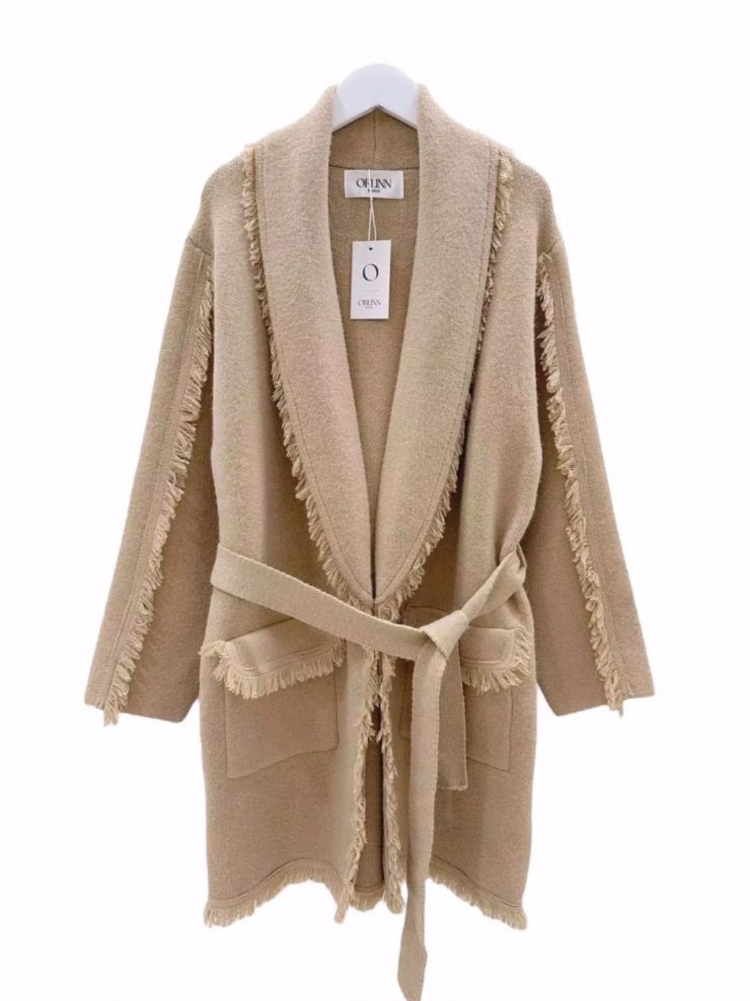 Beige Fringed Cardigan