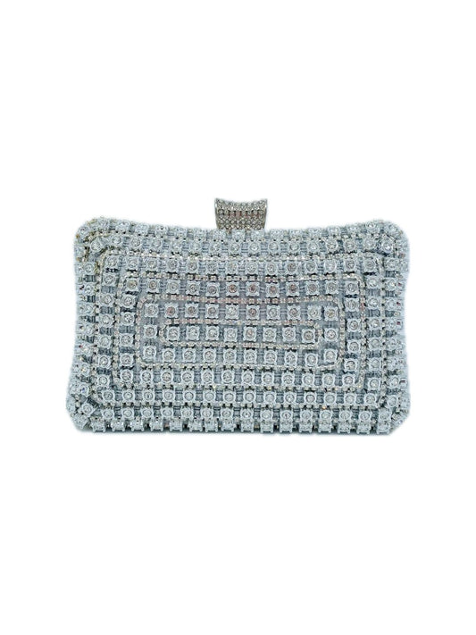 POCHETTE CLUTCH RETTANGOLARE STRASS ARGENTO 9115