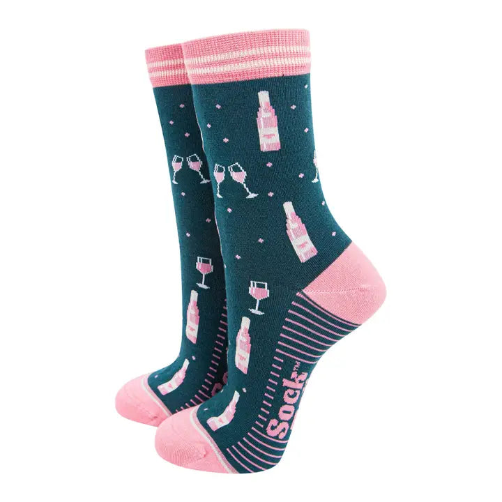 CALZINI IN BAMBÙ Verde Foresta e rosa chiaro, design vino rosé 4580WINEFG