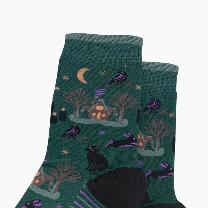 CALZINI IN BAMBÙ Verde Foresta con Witchy Cabin 4621WITCGR