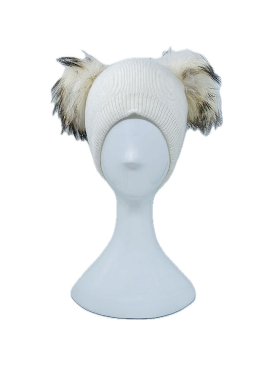 CAPPELLO DOPPIO POM POM BIANCO