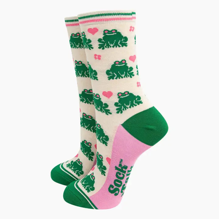 CALZINI IN BAMBÙ Crema con Rane e Cuori 4483FROGCCR