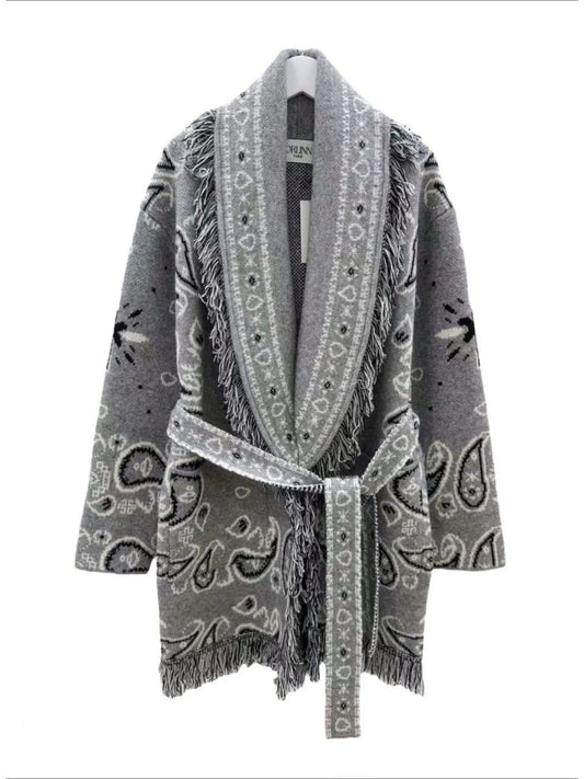 Cardigan Bandana con Frange Grigio