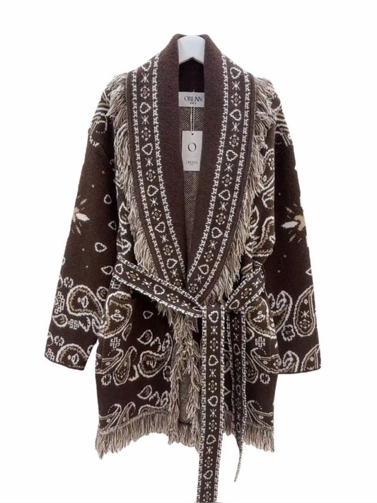 Cardigan Bandana con Frange Cioccolato
