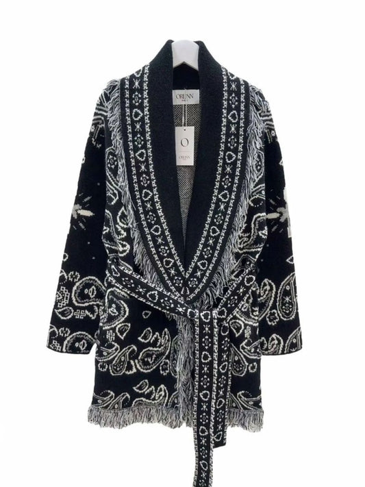 Cardigan Bandana con Frange Nero