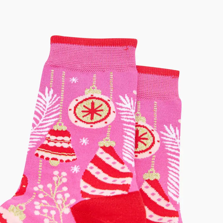 CALZINI IN BAMBÙ Rosa Acceso con Palline di Natale 4508CHABPI