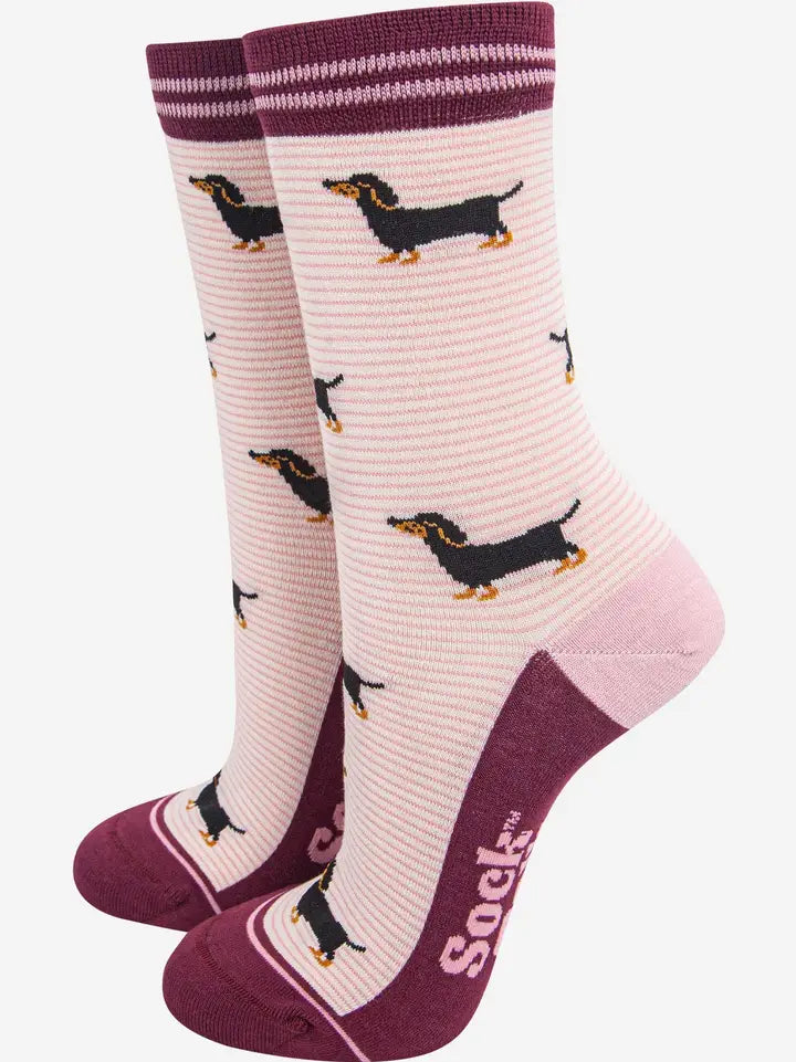 CALZINI IN BAMBÙ Rosa Bordeaux Righe Bassotto 4462DACHCR