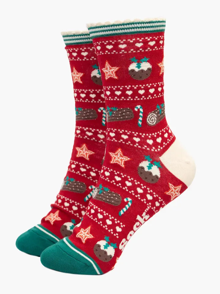 CALZINI IN BAMBÙ Rosso e Verde con pudding di Natale 4507CHPURE