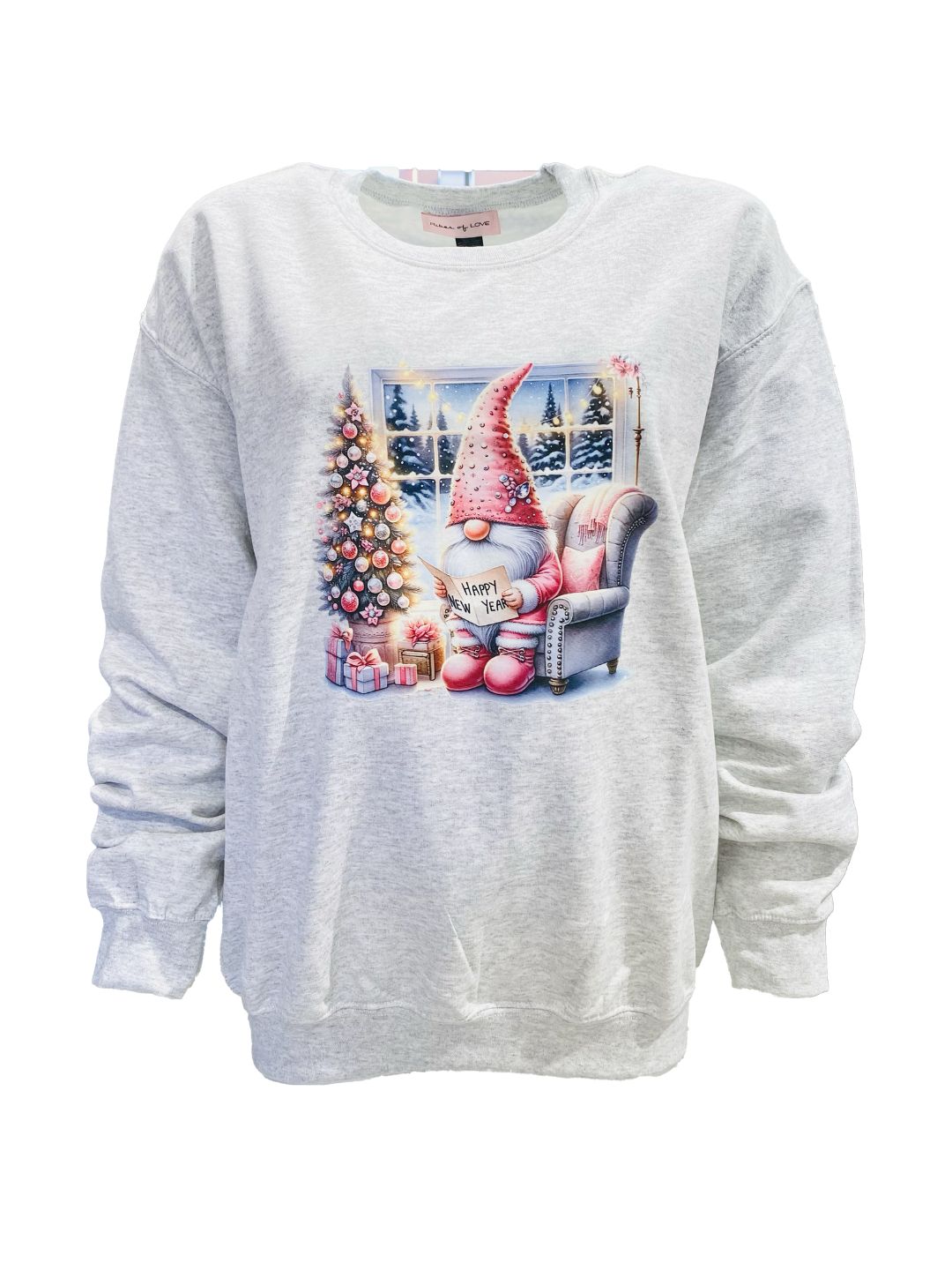 Grey Gnome Sweatshirt with Christmas Lights Ribes of LOVE