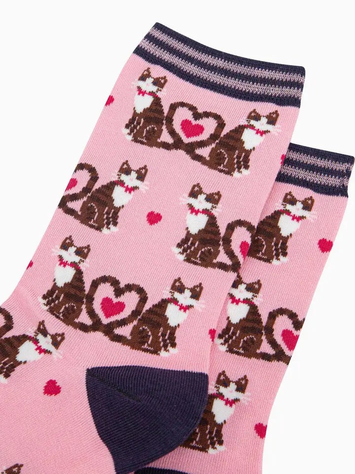CALZINI IN BAMBÙ Rosa con Gatti e Code a Forma di Cuore 4478CATHPI