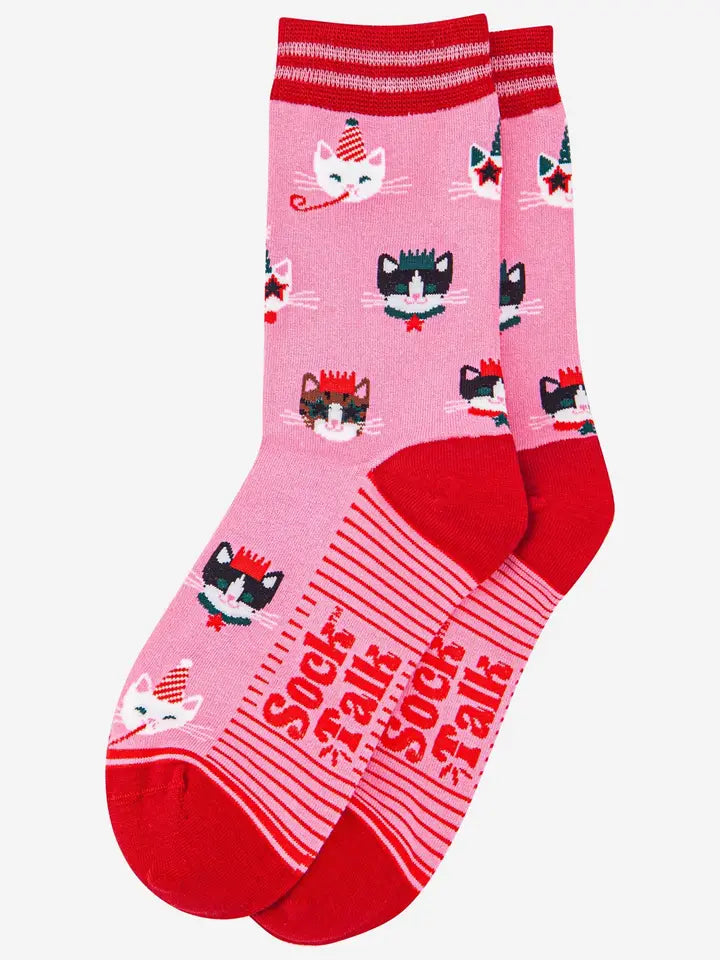 CALZINI IN BAMBÙ Rosa acceso/Rosso, Gatti da festa 4501PCATHP