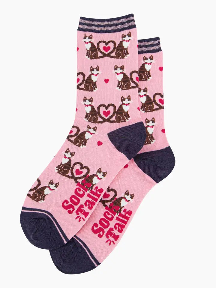 CALZINI IN BAMBÙ Rosa con Gatti e Code a Forma di Cuore 4478CATHPI