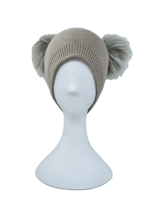 CAPPELLO DOPPIO POM POM TORTORA