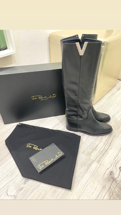 VIA ROMA 15 STIVALE PELLE NERA V STRASS MALIBU' 3651
