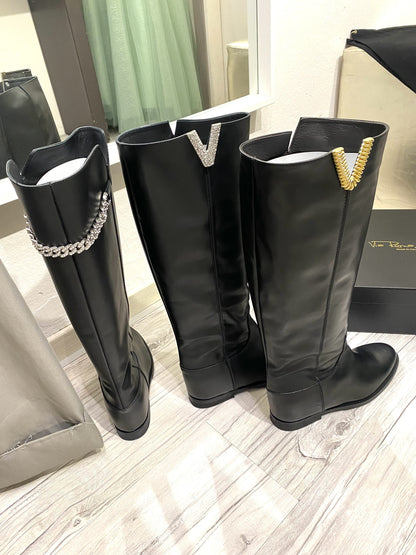 VIA ROMA 15 STIVALE PELLE NERA CATENA STRASS MALIBU' 3657
