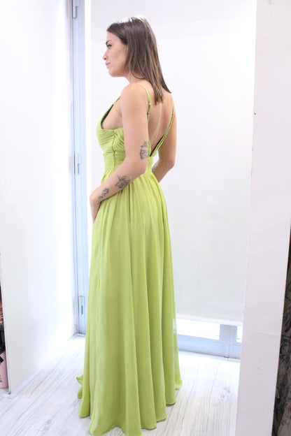 ABITO CERIMONIA DRAPPEGGIO VERDE LIME A801