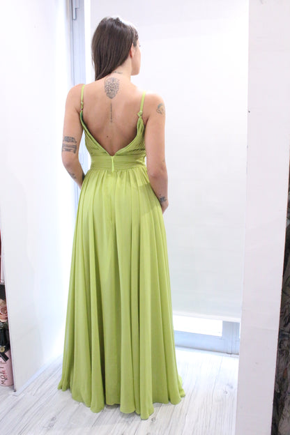 ABITO CERIMONIA DRAPPEGGIO VERDE LIME A801